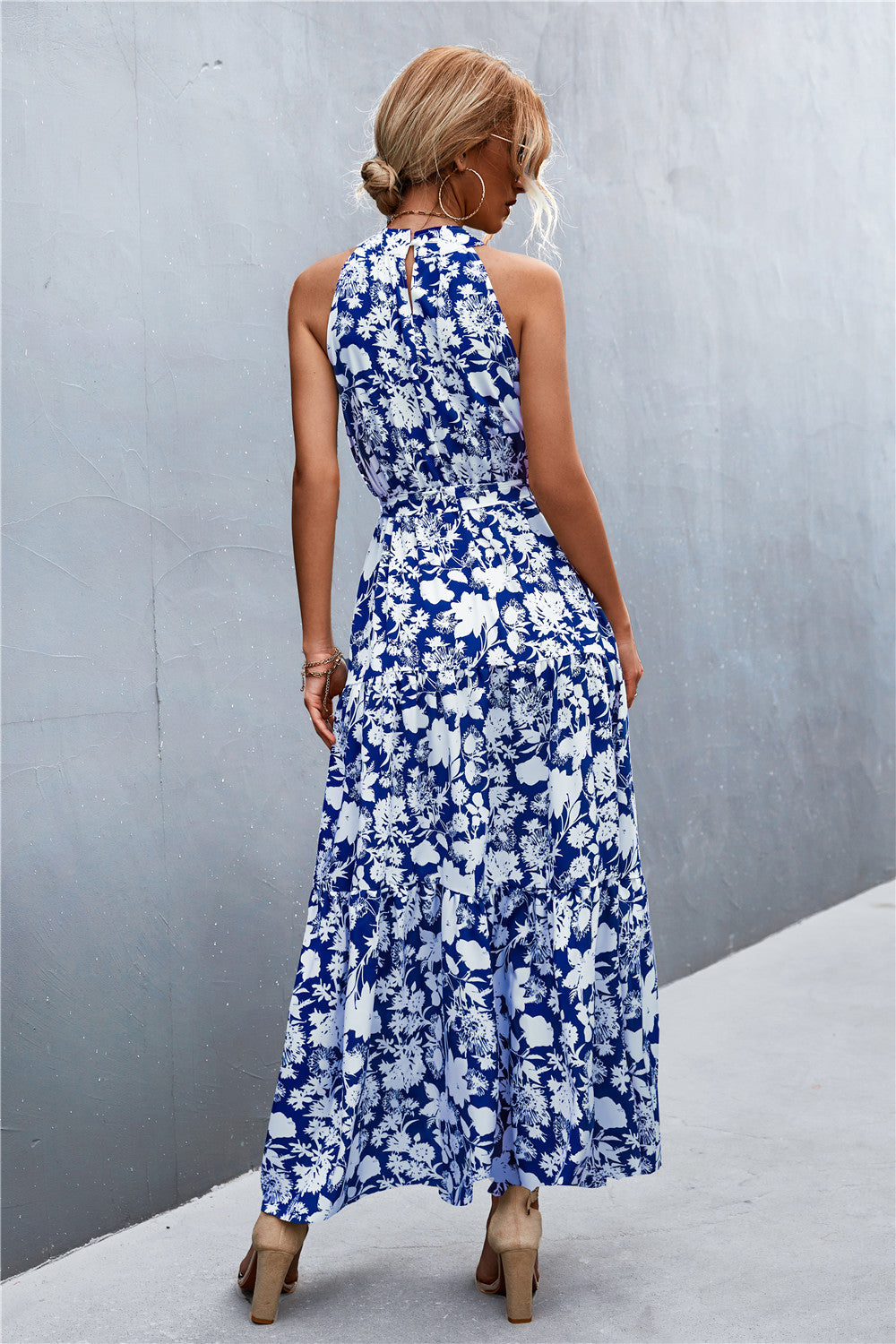 Buy Printed Sleeveless Tie Waist Maxi Dress by YO