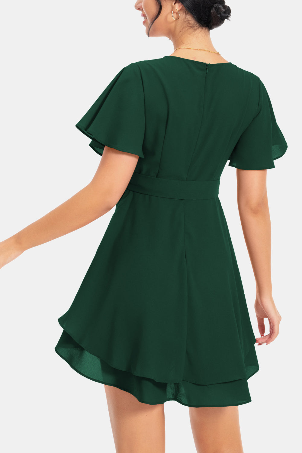 Buy Surplice Neck Flutter Sleeve Dress by A&D