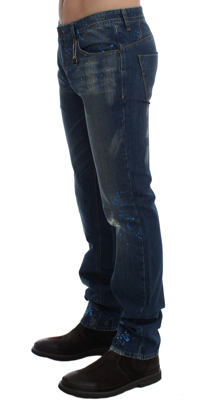 Chic Blue Wash Painted Slim Fit Jeans
