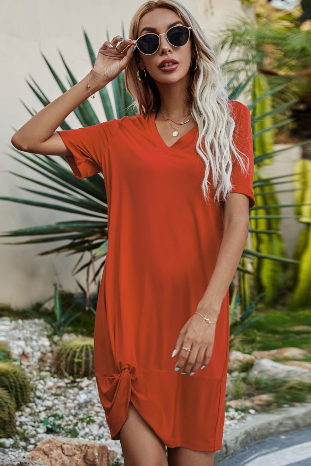 Buy Twisted V-Neck Short Sleeve Dress by Faz