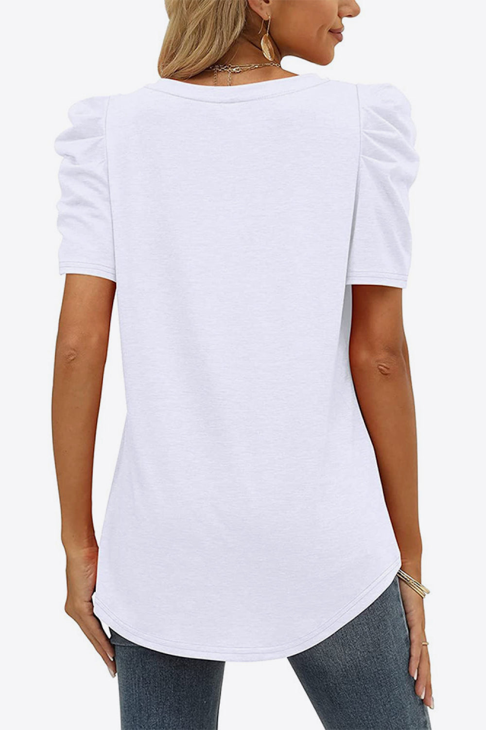 Buy V-Neck Puff Sleeve Tee by Faz