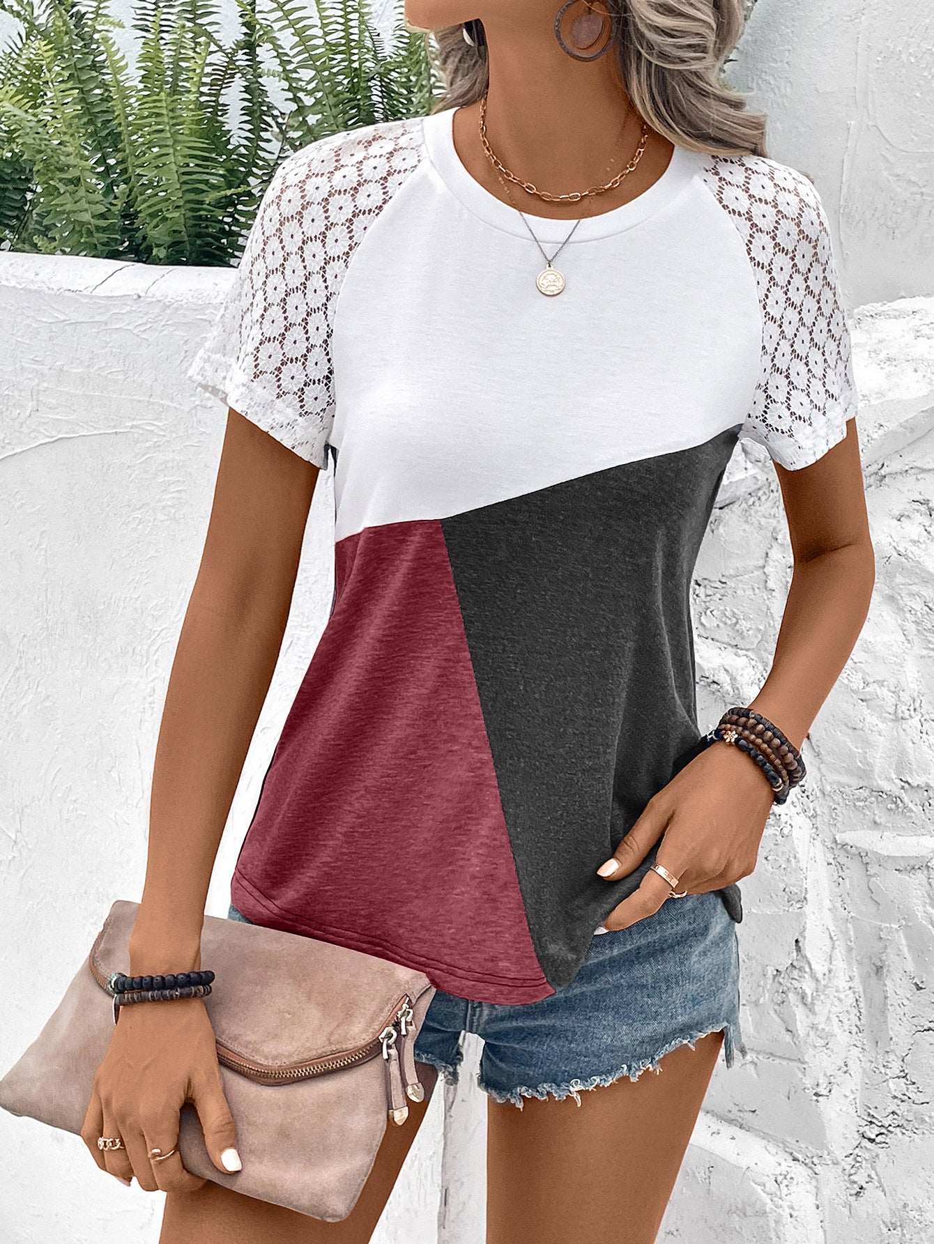 Buy Color Block Raglan Sleeve Round Neck Tee by Faz