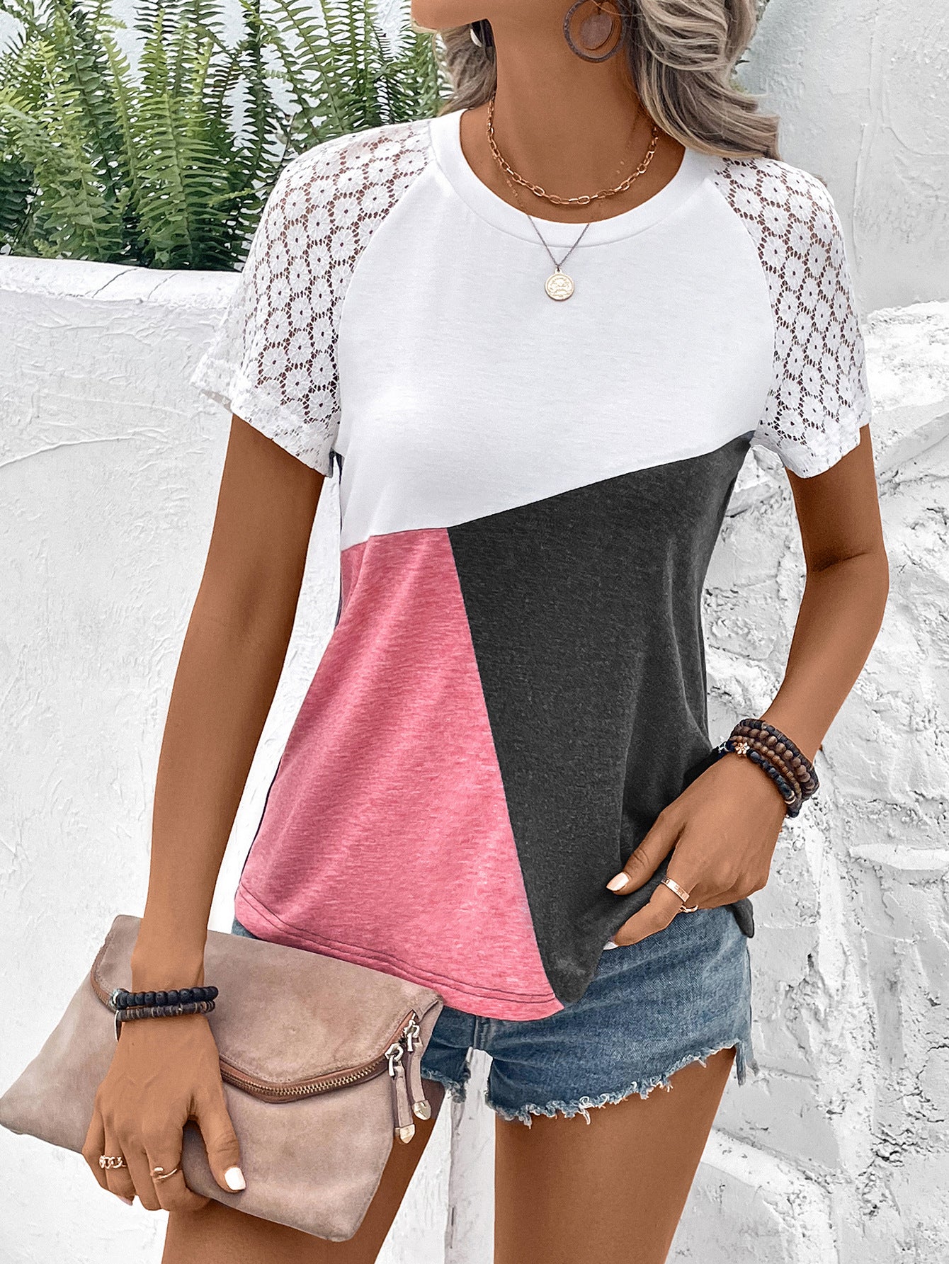 Buy Color Block Raglan Sleeve Round Neck Tee by Faz