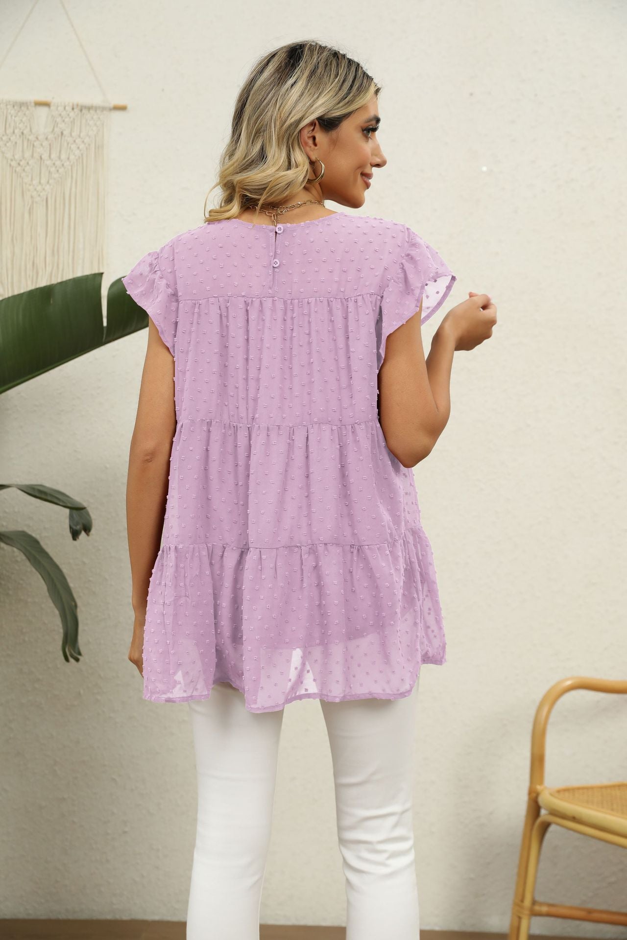 Buy Swiss Dot Round Neck Tiered Blouse by Faz