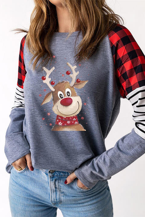 Reindeer Graphic Round Neck Sweatshirt