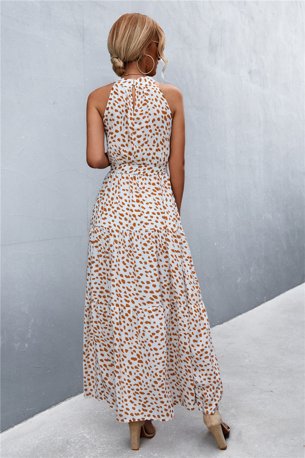 Buy Printed Sleeveless Tie Waist Maxi Dress by YO