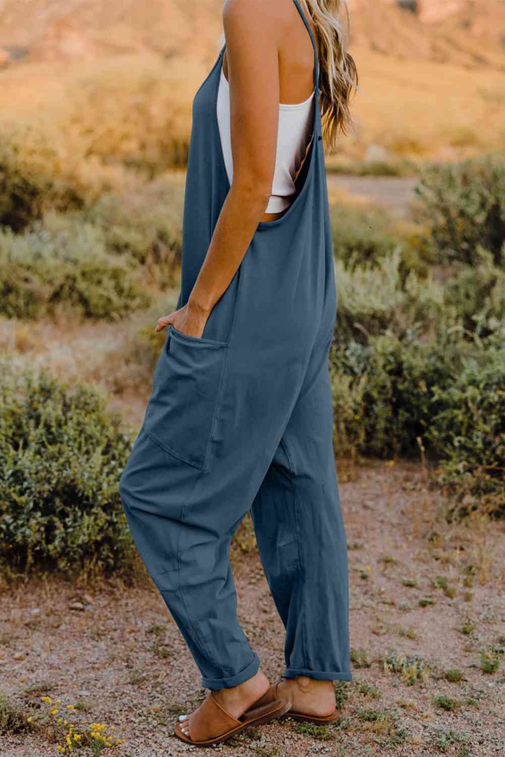 Buy Full Size V-Neck Sleeveless Jumpsuit with Pockets by Double Take