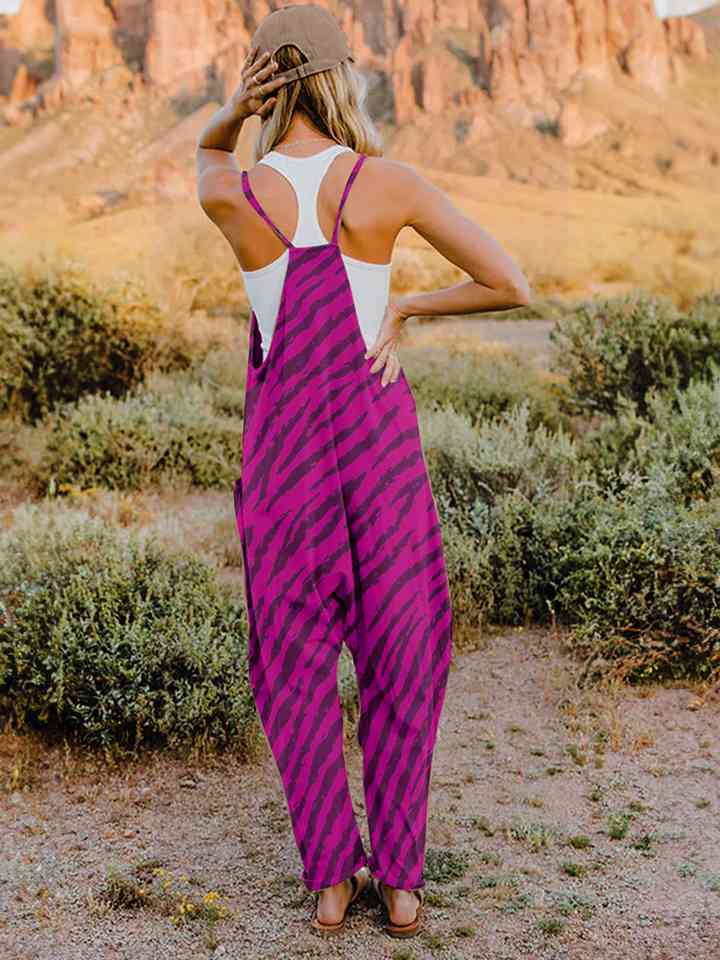 Buy Full Size Printed V-Neck Sleeveless Jumpsuit by Double Take