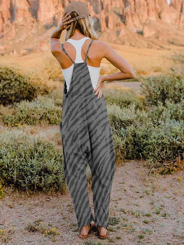 Buy Full Size Printed V-Neck Sleeveless Jumpsuit by Double Take