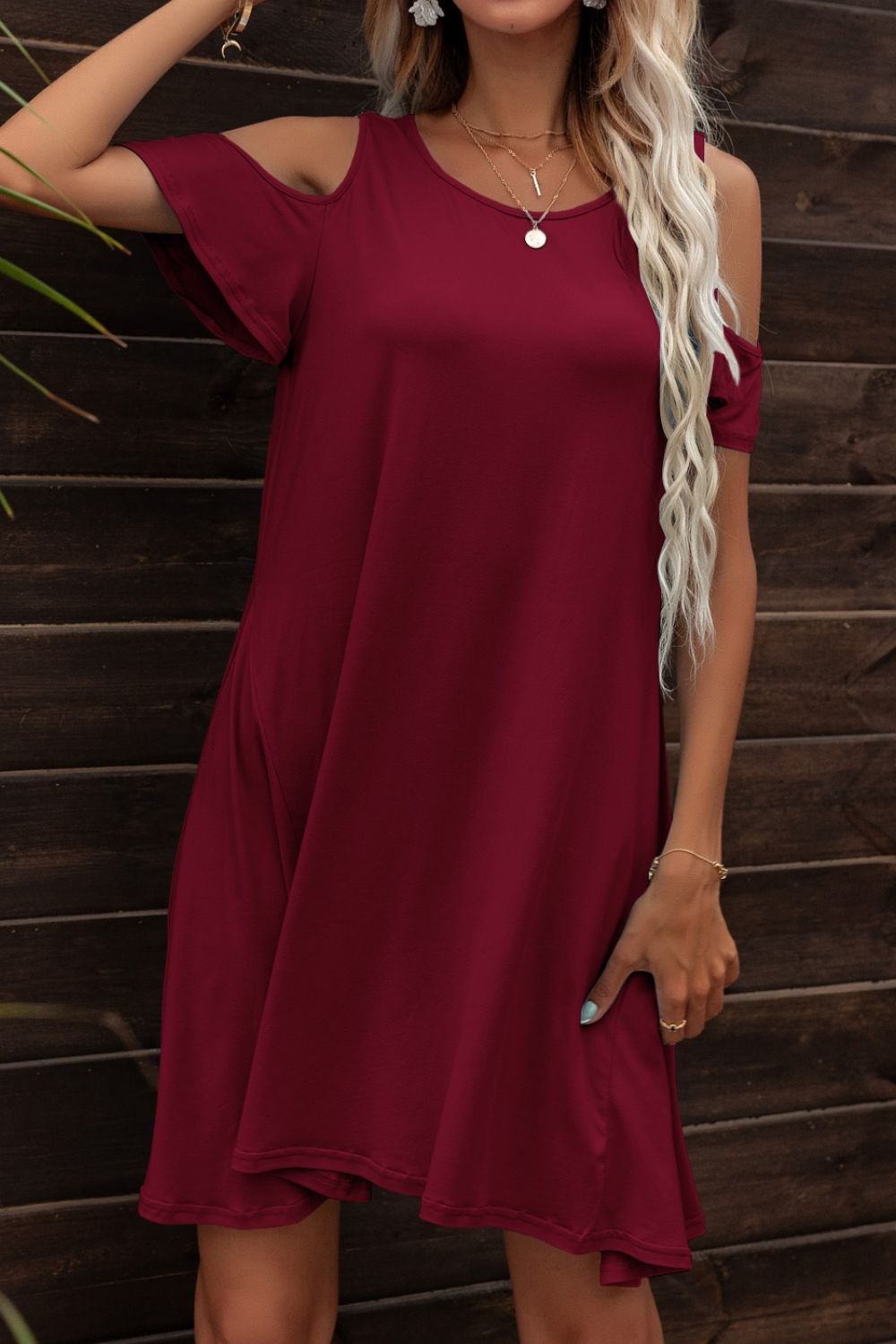 Buy Floral Round Neck Cold-Shoulder Dress by Putica