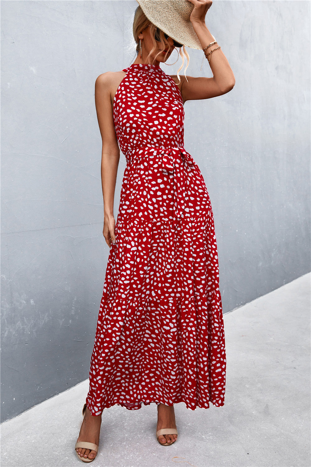 Buy Printed Sleeveless Tie Waist Maxi Dress by YO
