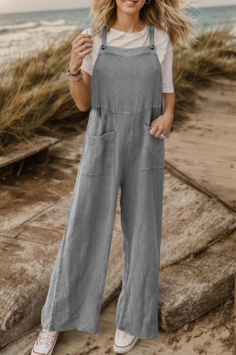 Buy Full Size Wide Leg Front Pocket Jumpsuit by Faz