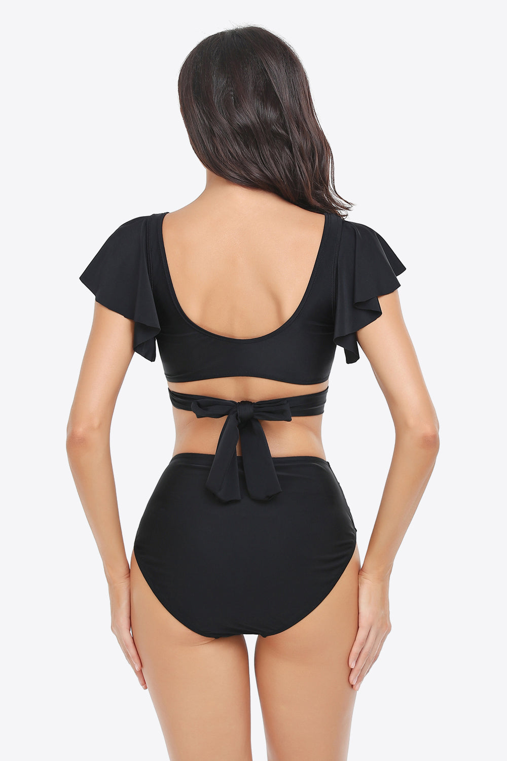 Buy Two-Tone Flutter Sleeve Tied Two-Piece Swimsuit by Faz