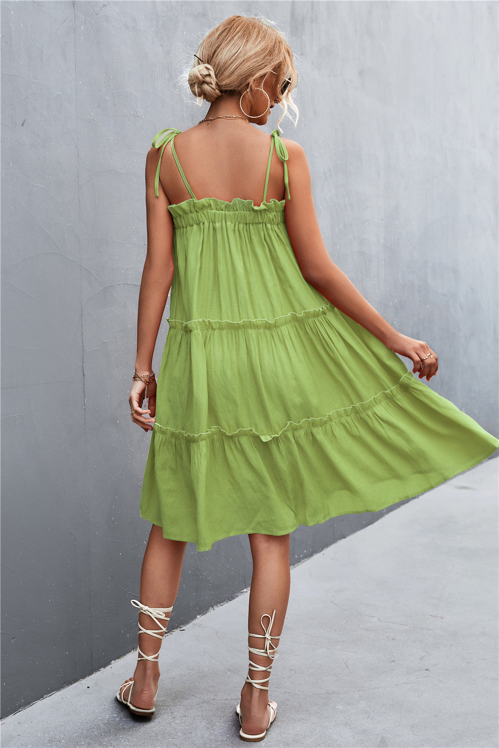 Buy Tie-Shoulder Frill Trim Sleeveless Dress by YO