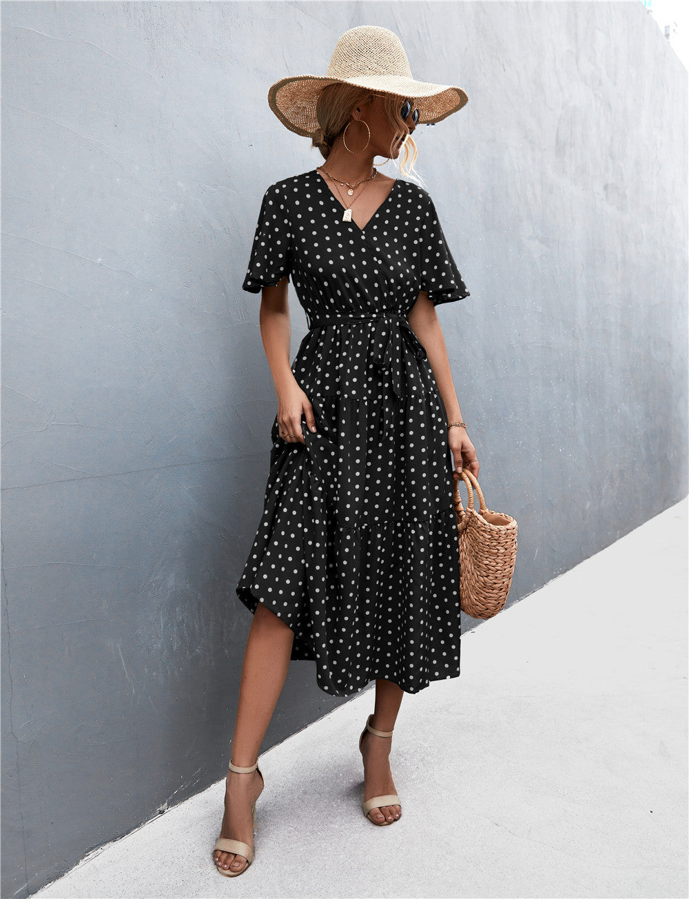 Buy Printed V-Neck Flutter Sleeve Belted Dress by YO