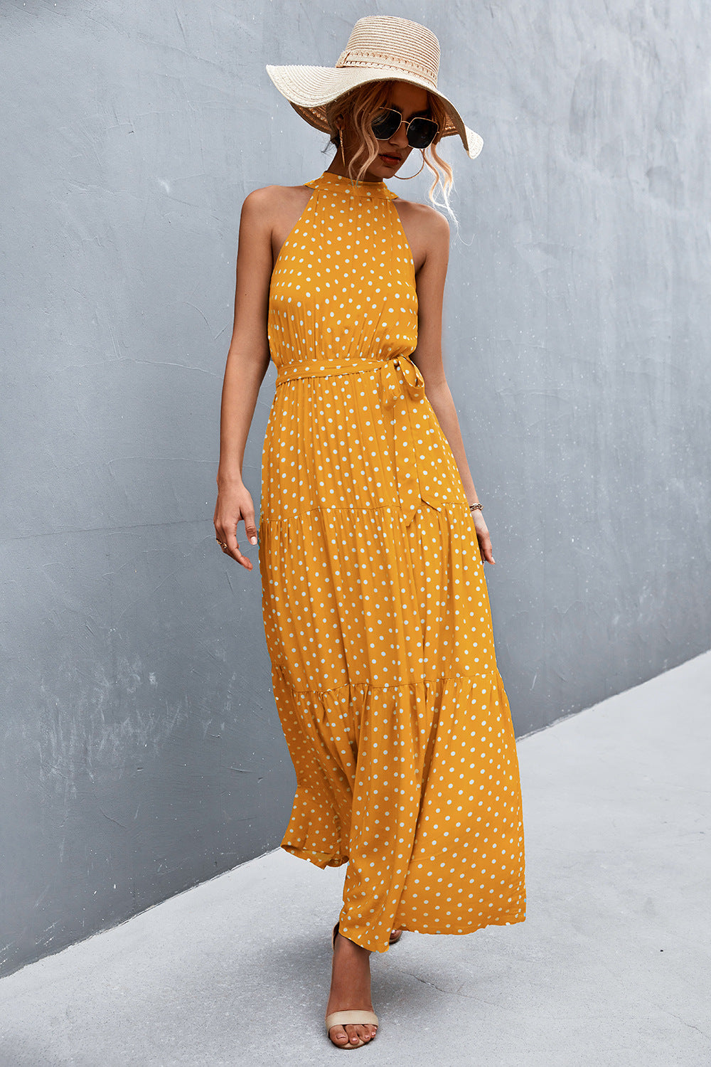 Buy Printed Sleeveless Tie Waist Maxi Dress by YO