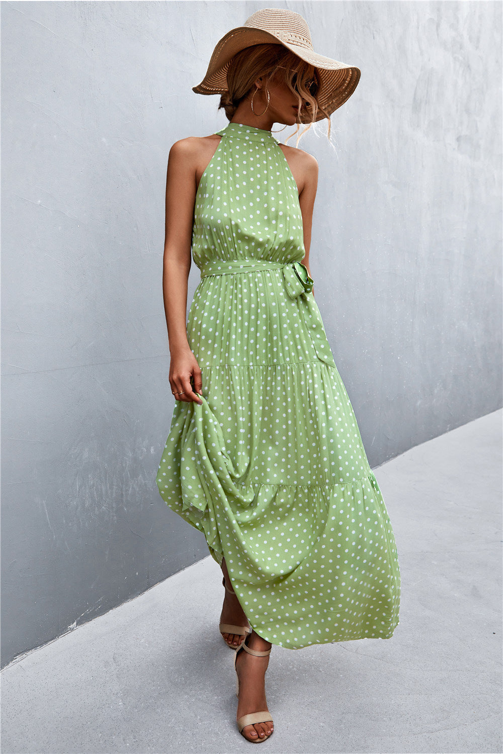 Buy Printed Sleeveless Tie Waist Maxi Dress by YO