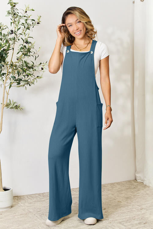 Buy Full Size Wide Strap Overall with Pockets by Double Take