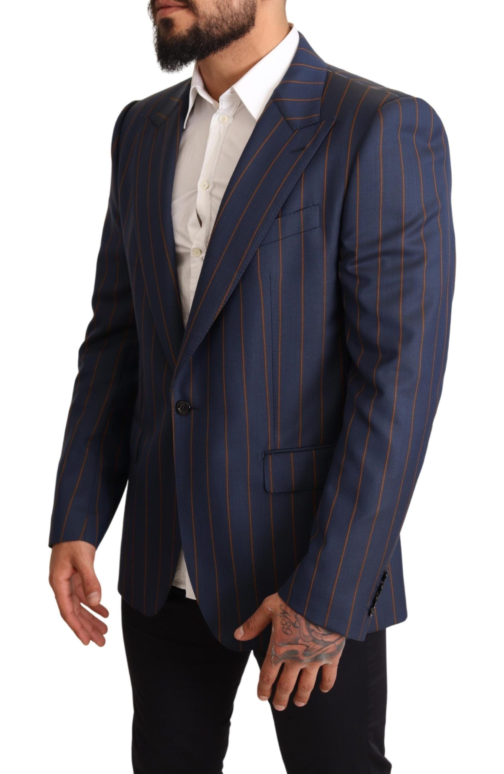 Elegant Slim Fit Blue Striped Wool Blazer
