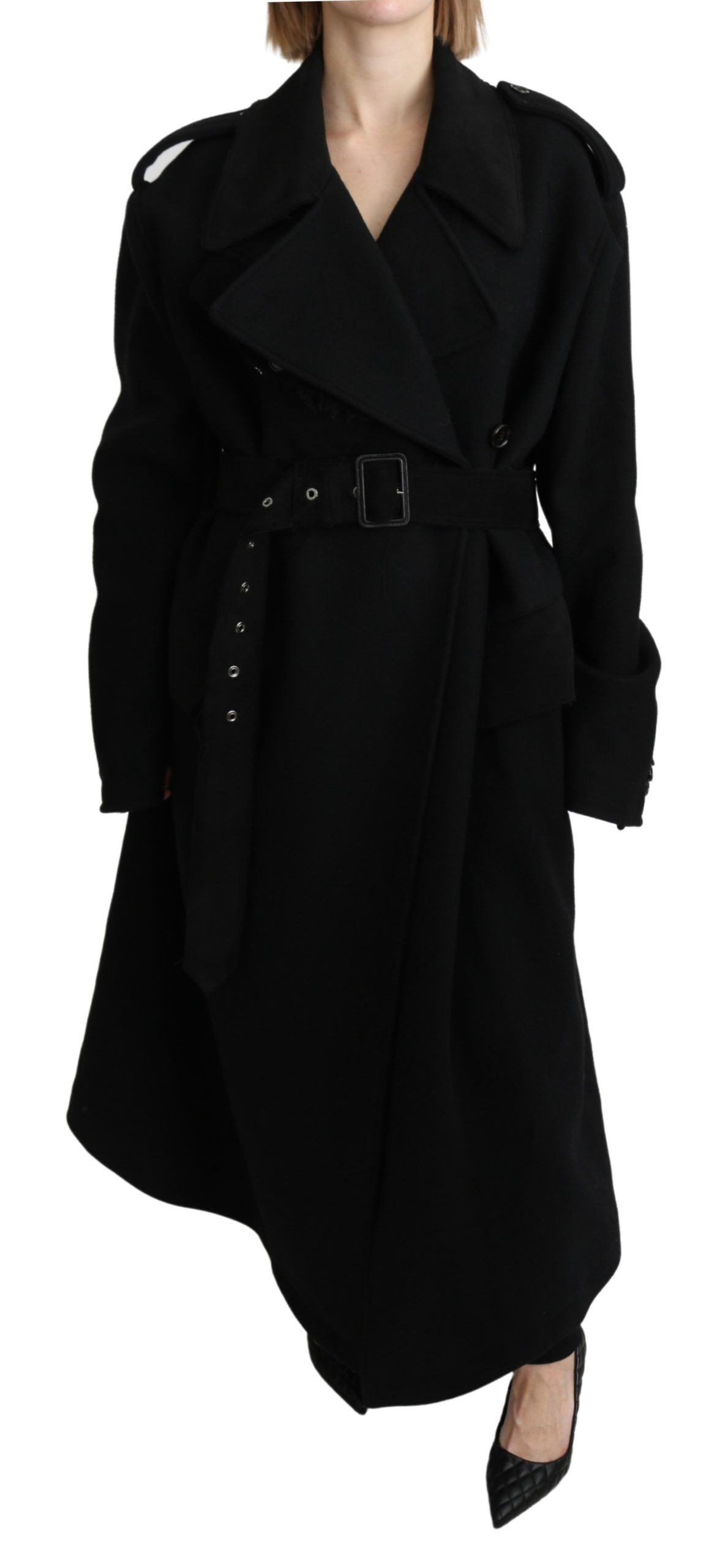 Elegant Black Wool Trenchcoat
