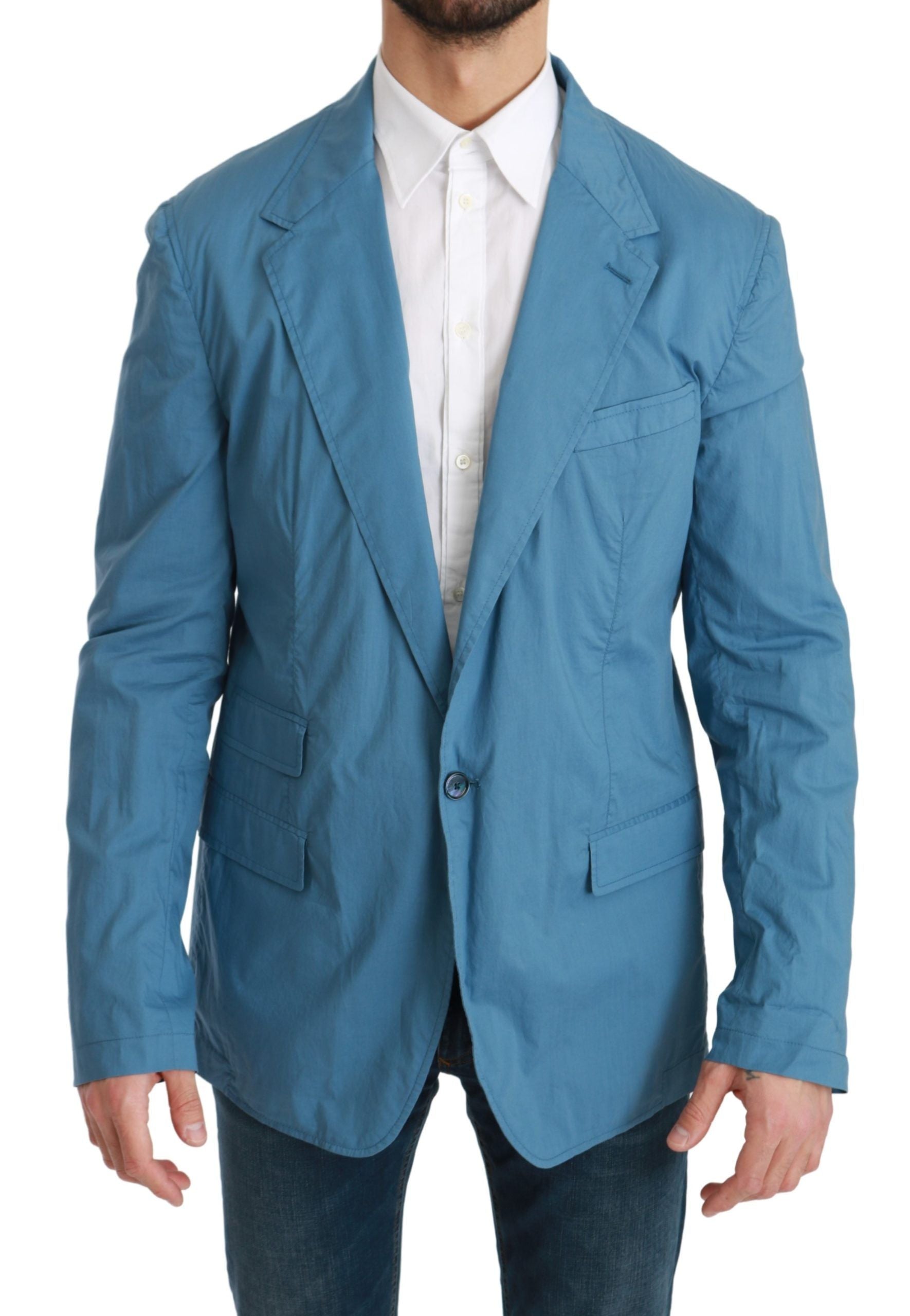 Elegant Blue Cotton Formal Blazer
