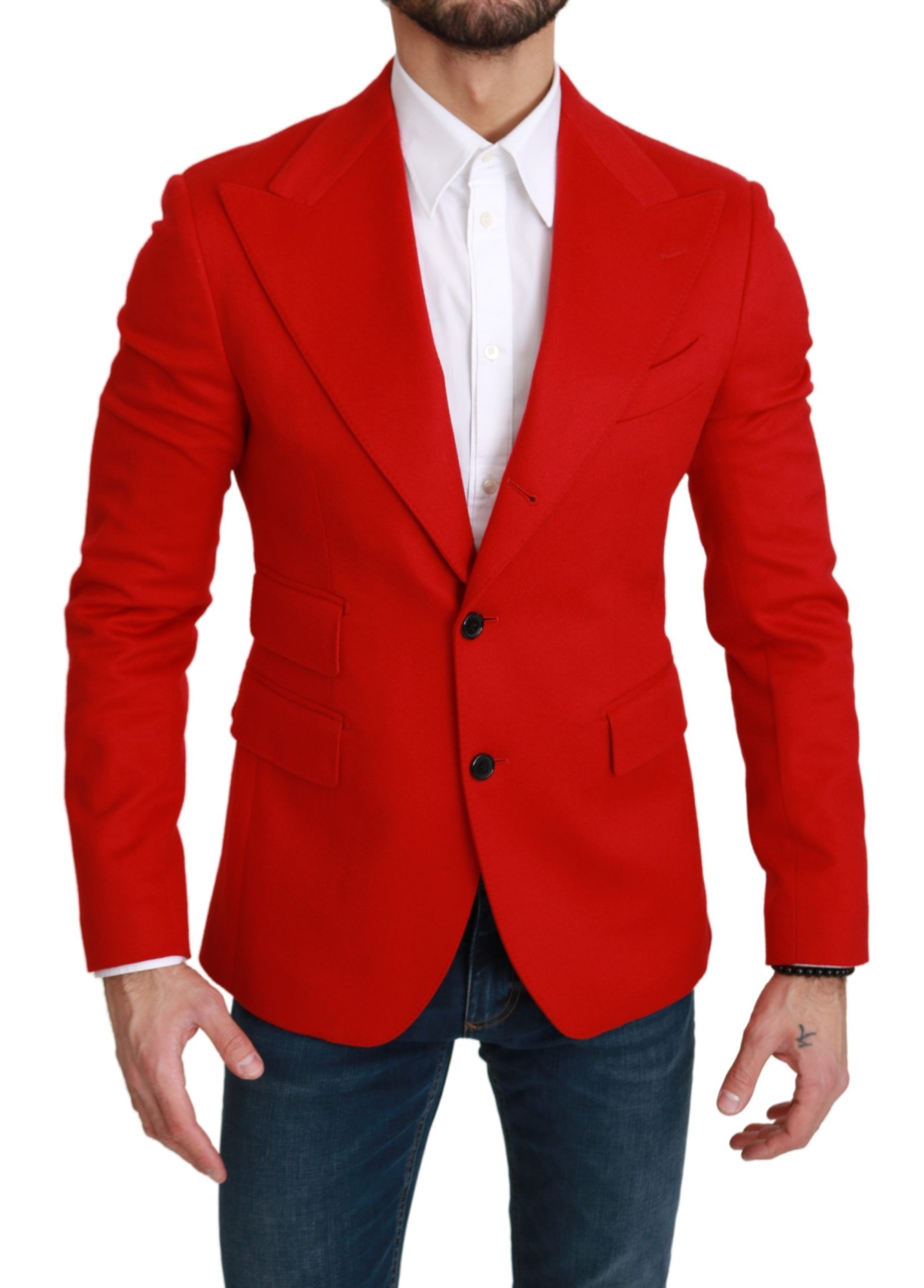 Elegant Red Cashmere Slim Fit Blazer