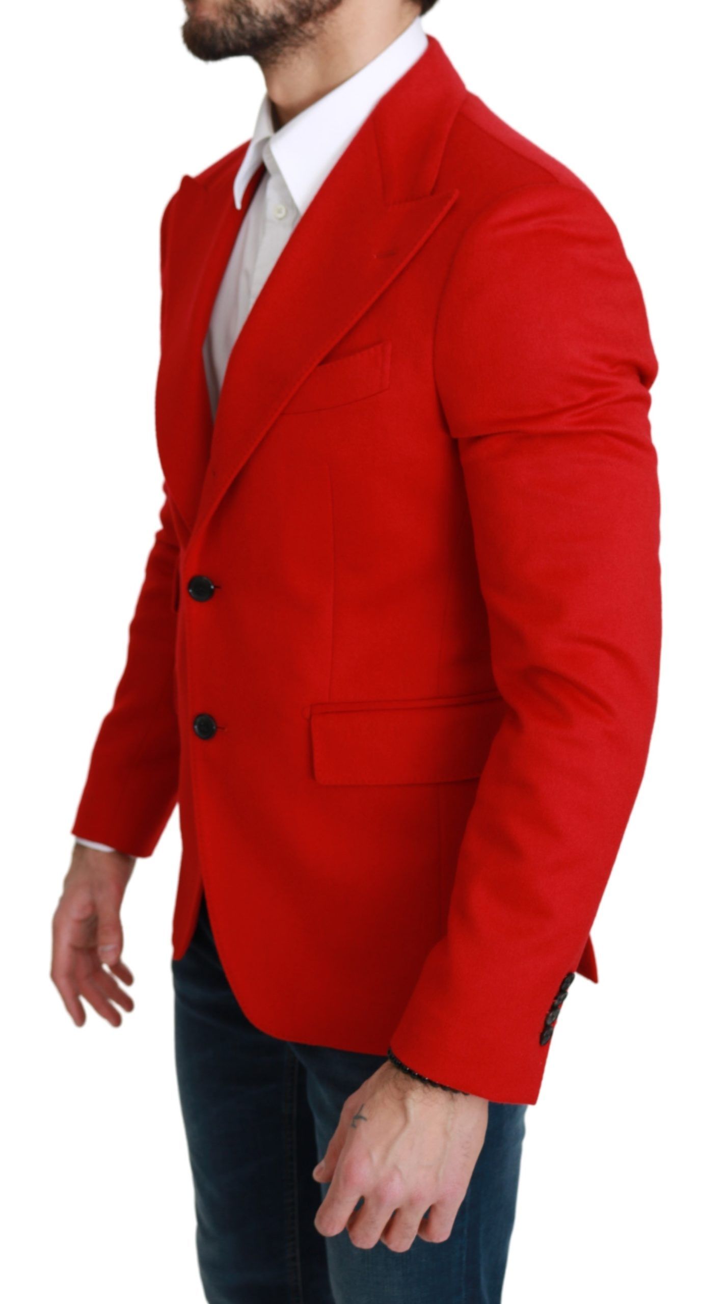 Elegant Red Cashmere Slim Fit Blazer