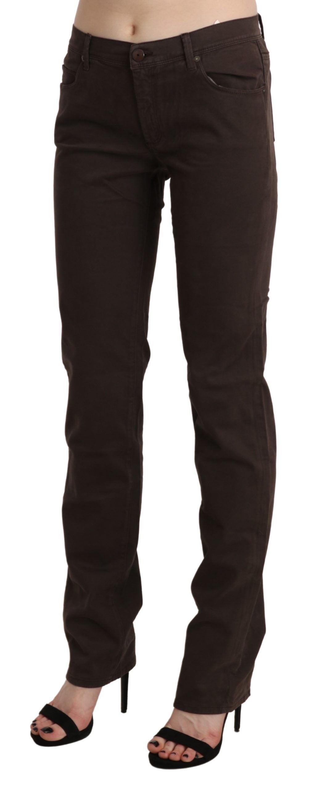 Chic Brown Mid Waist Skinny Trousers