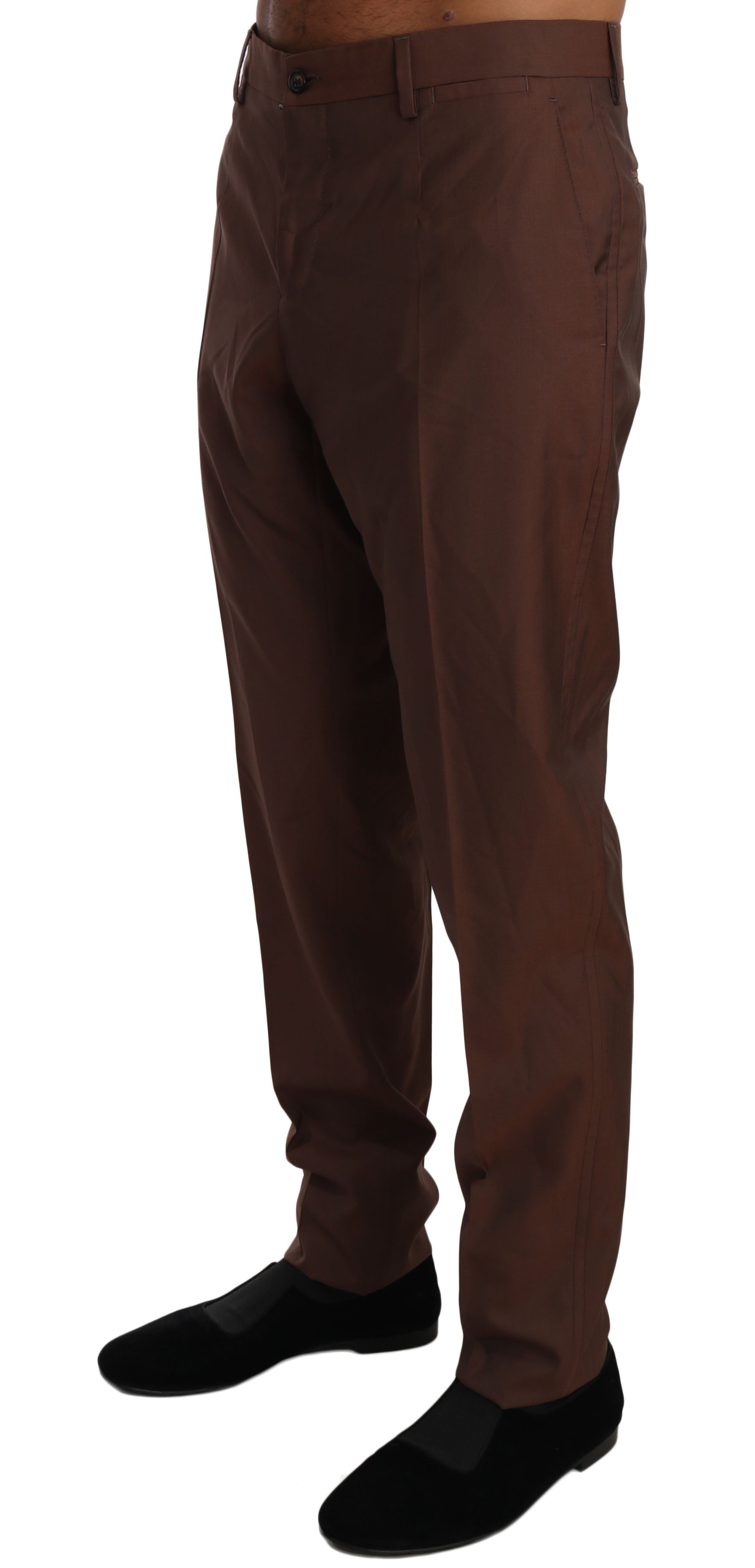 Elegant Brown Wool-Silk Formal Pants