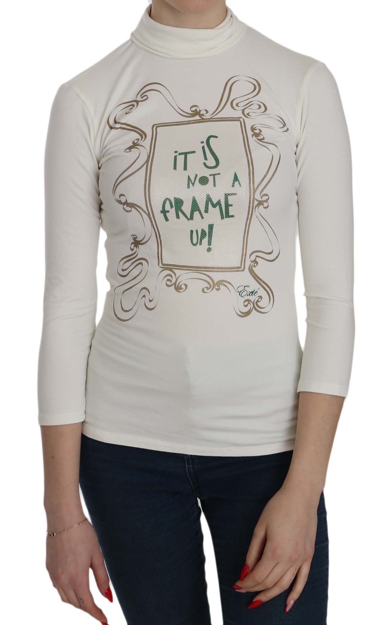 Chic White Printed Turtle Neck Blouse