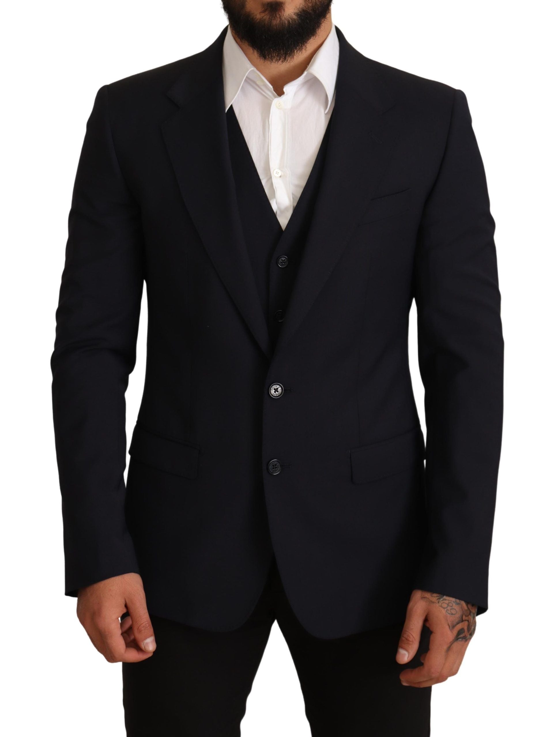 Elegant Dark Blue Wool Blend Martini Suit