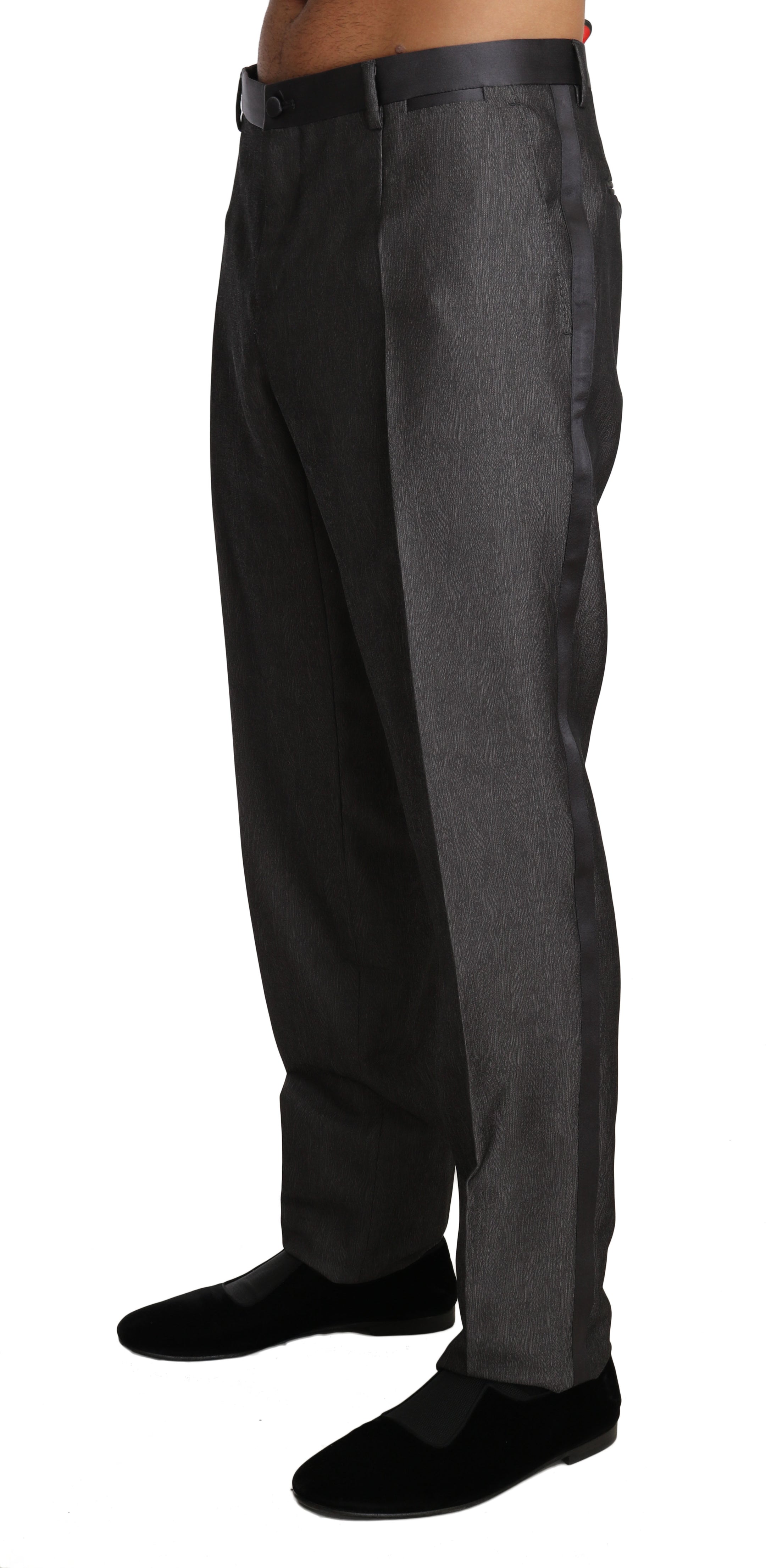 Elegant Patterned Gray Wool Blend Trousers