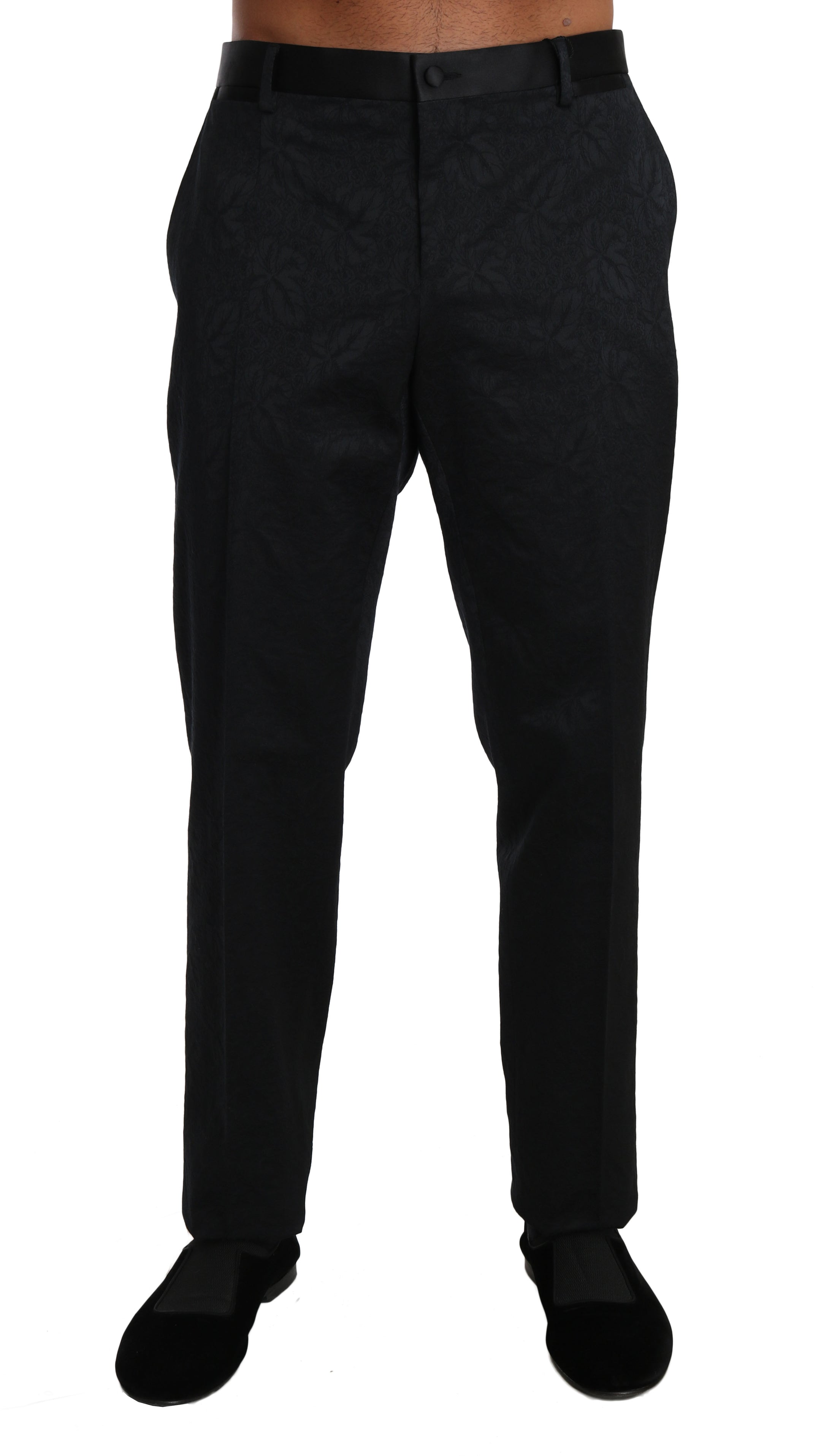 Buy Black Cotton Brocade Formal Trousers Pants by Dolce & Gabbana