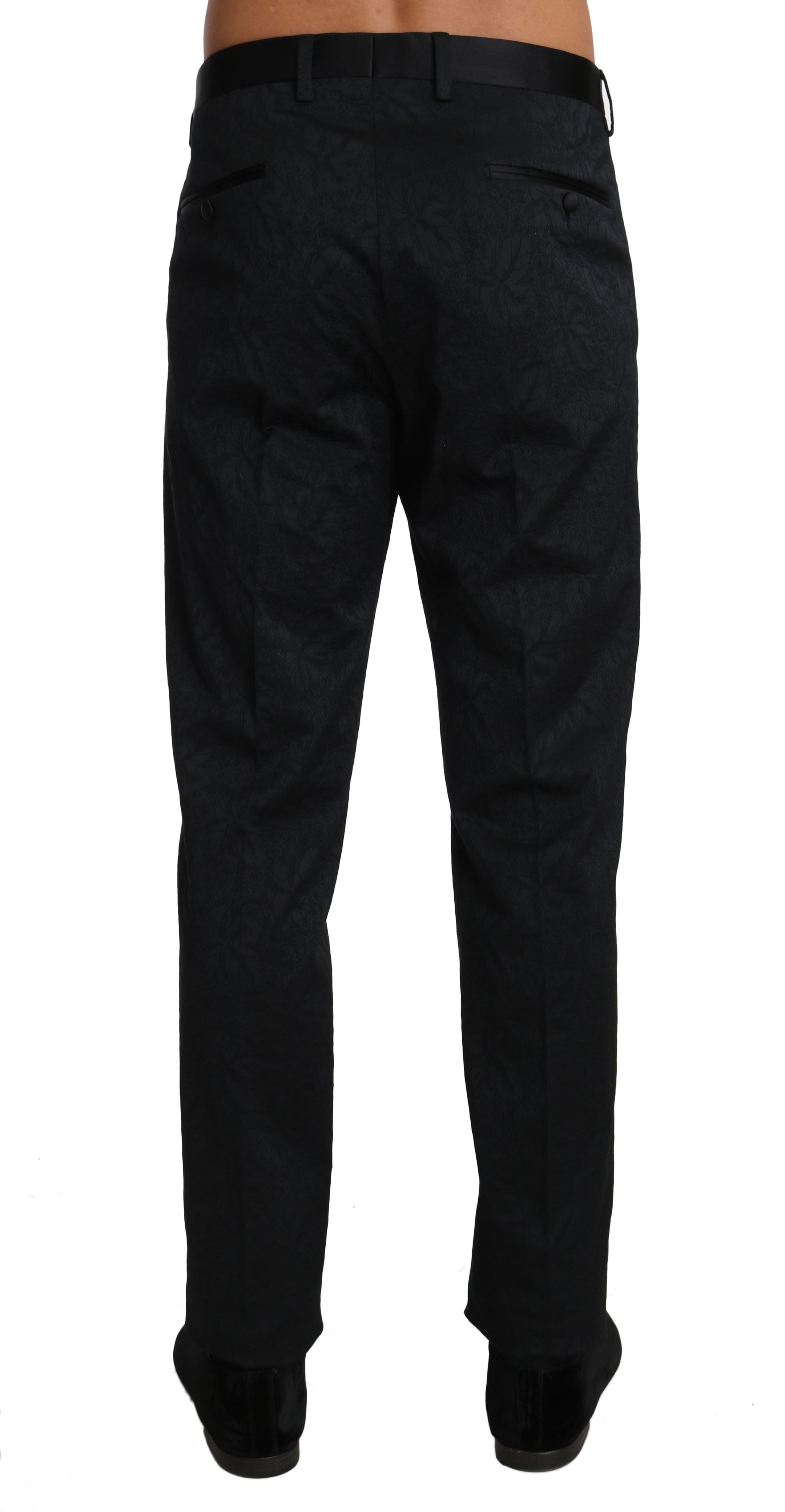 Buy Black Cotton Brocade Formal Trousers Pants by Dolce & Gabbana