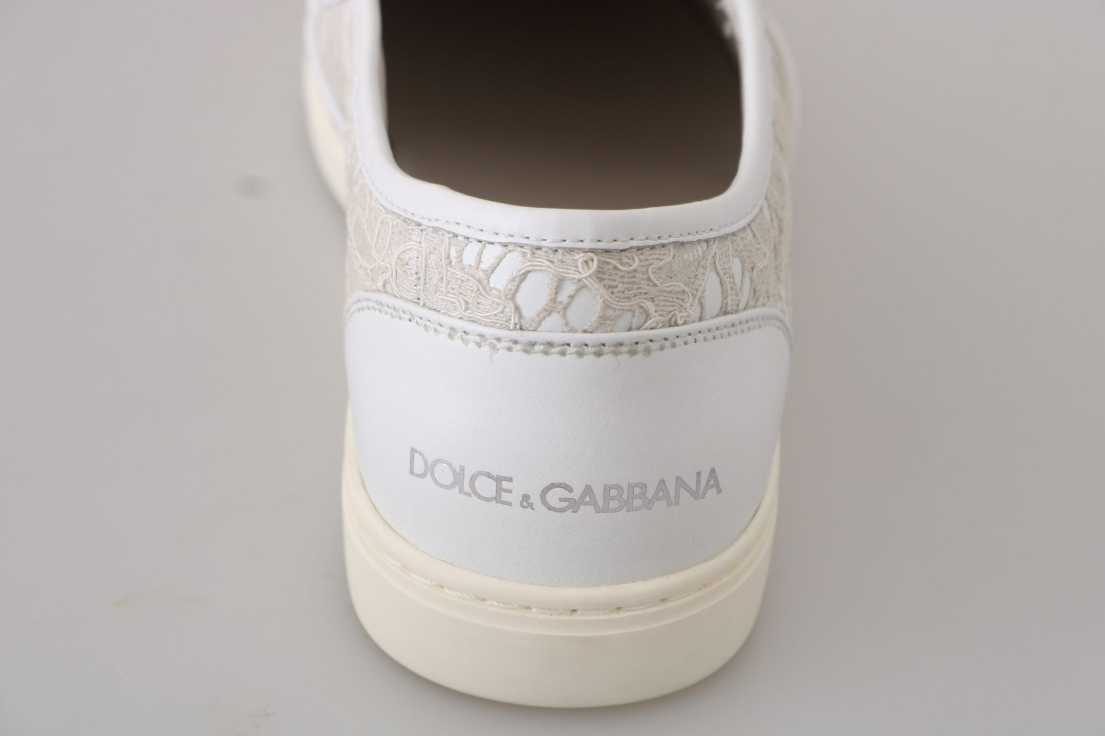Buy White Leather Lace Slip On Loafers Shoes by Dolce & Gabbana