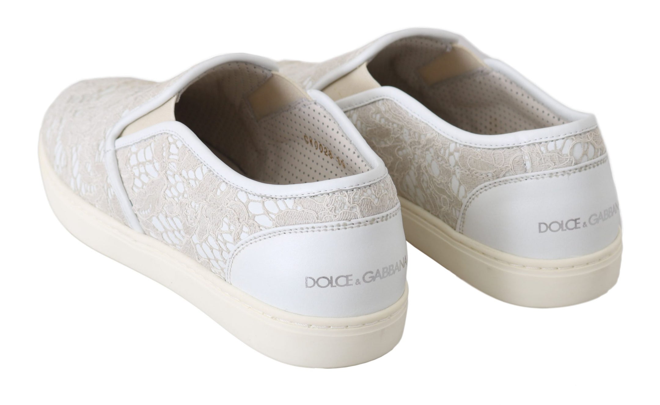 Buy White Leather Lace Slip On Loafers Shoes by Dolce & Gabbana