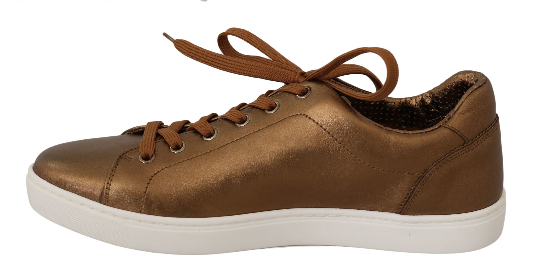 Buy Gold Leather Mens Casual Sneakers by Dolce & Gabbana