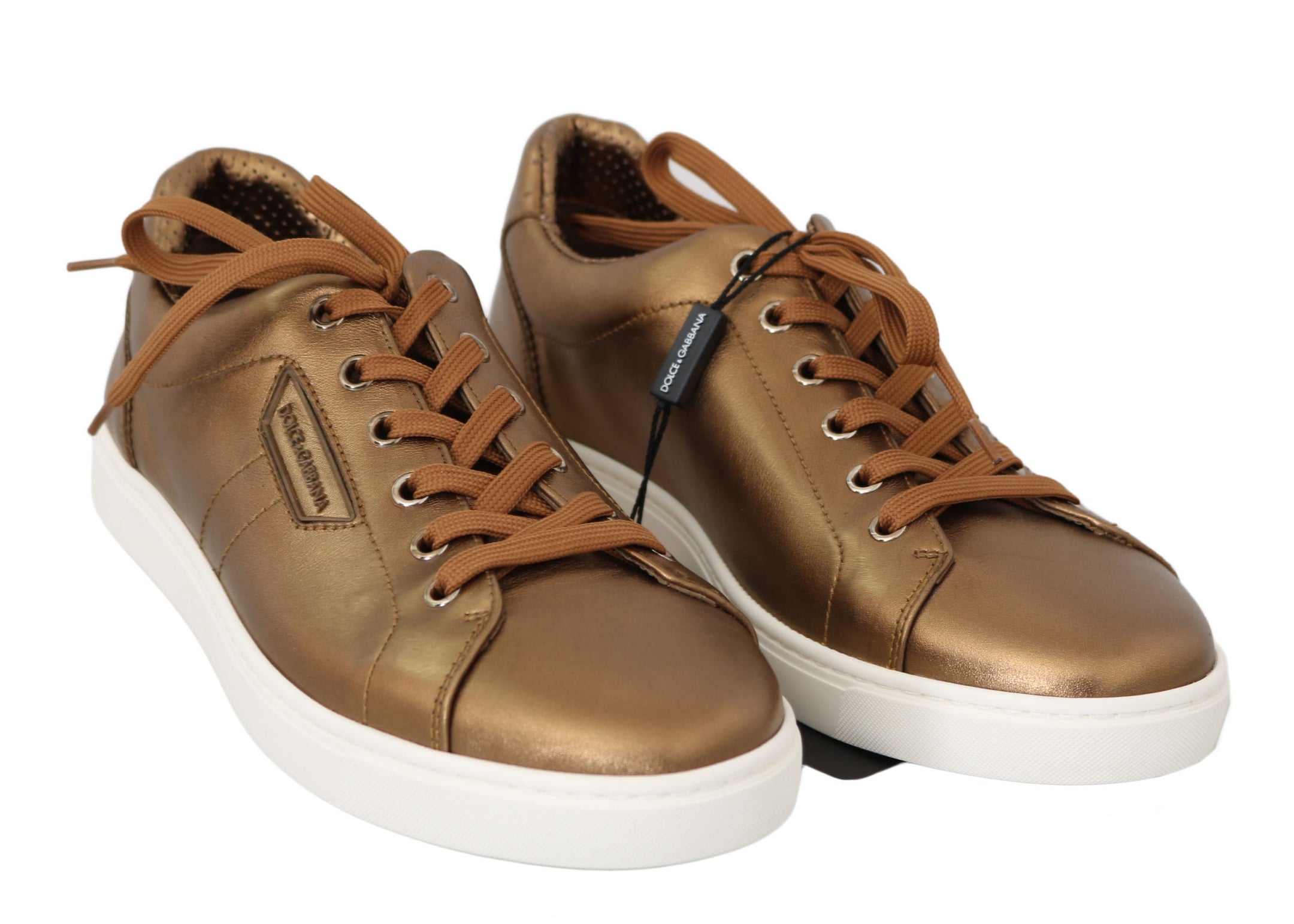 Buy Gold Leather Mens Casual Sneakers by Dolce & Gabbana