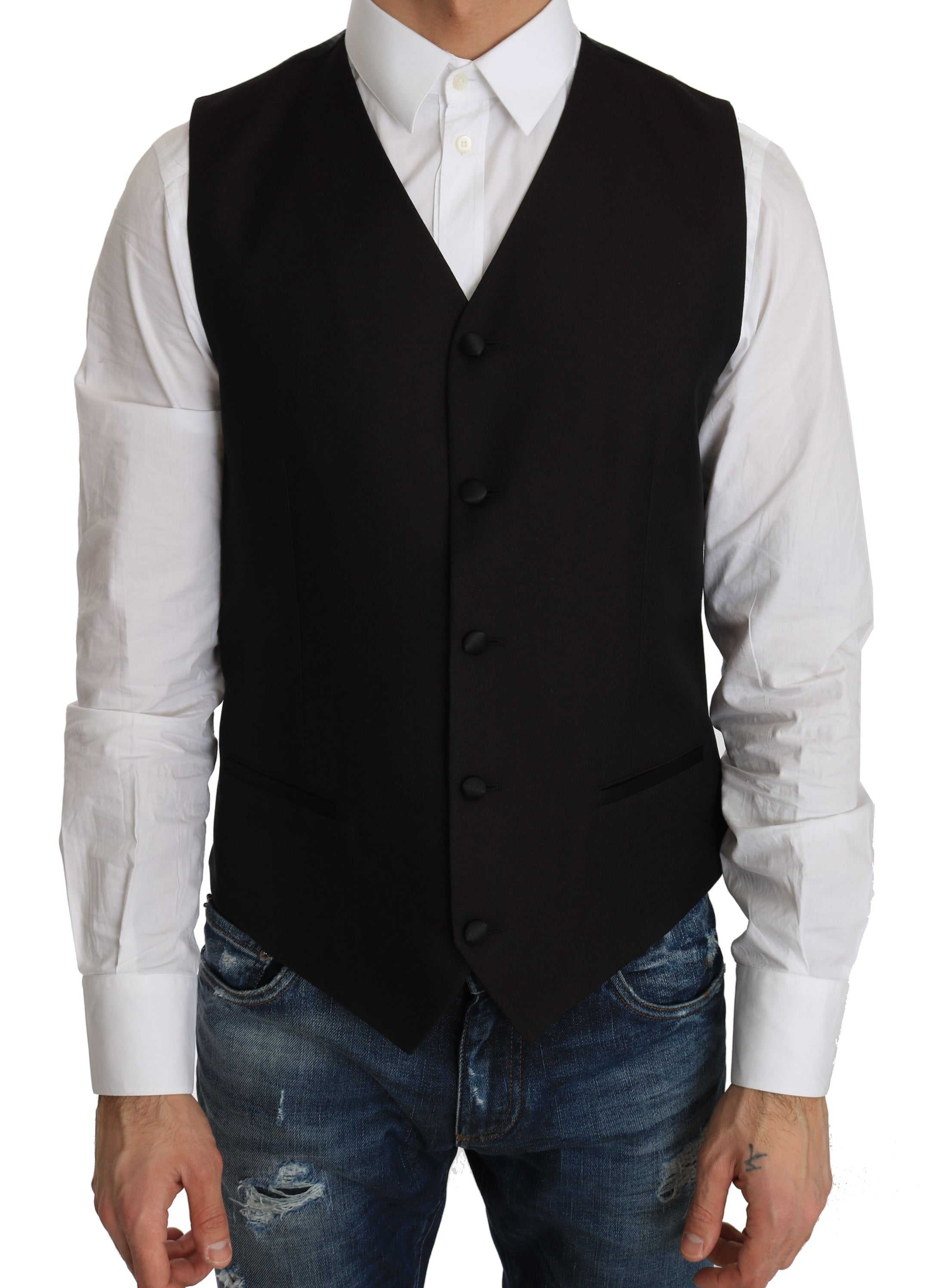 Elegant Black Silk Blend Formal Vest