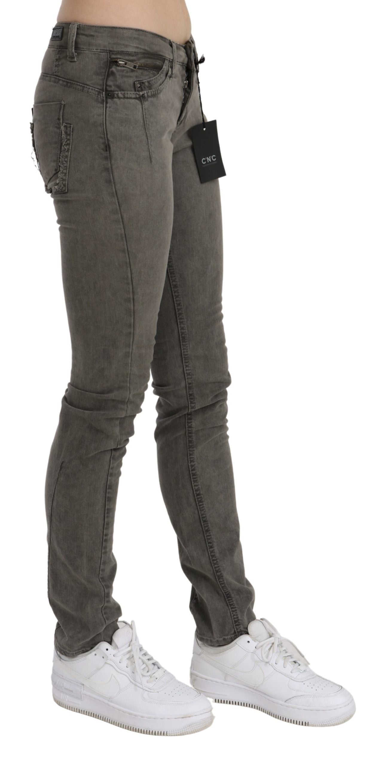 Chic Gray Slim Fit Cotton Jeans