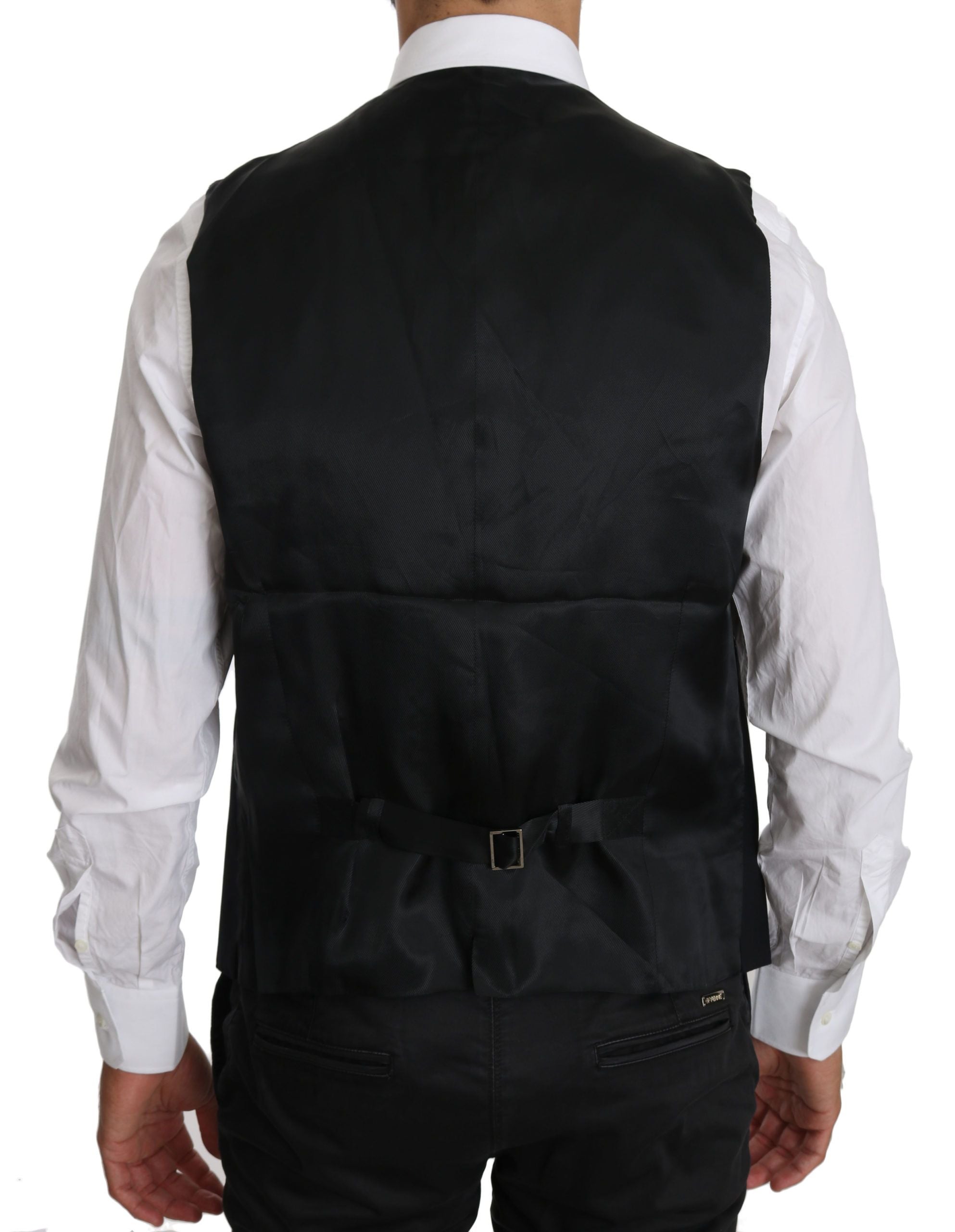 Sleek Black Cotton Blend Dress Vest
