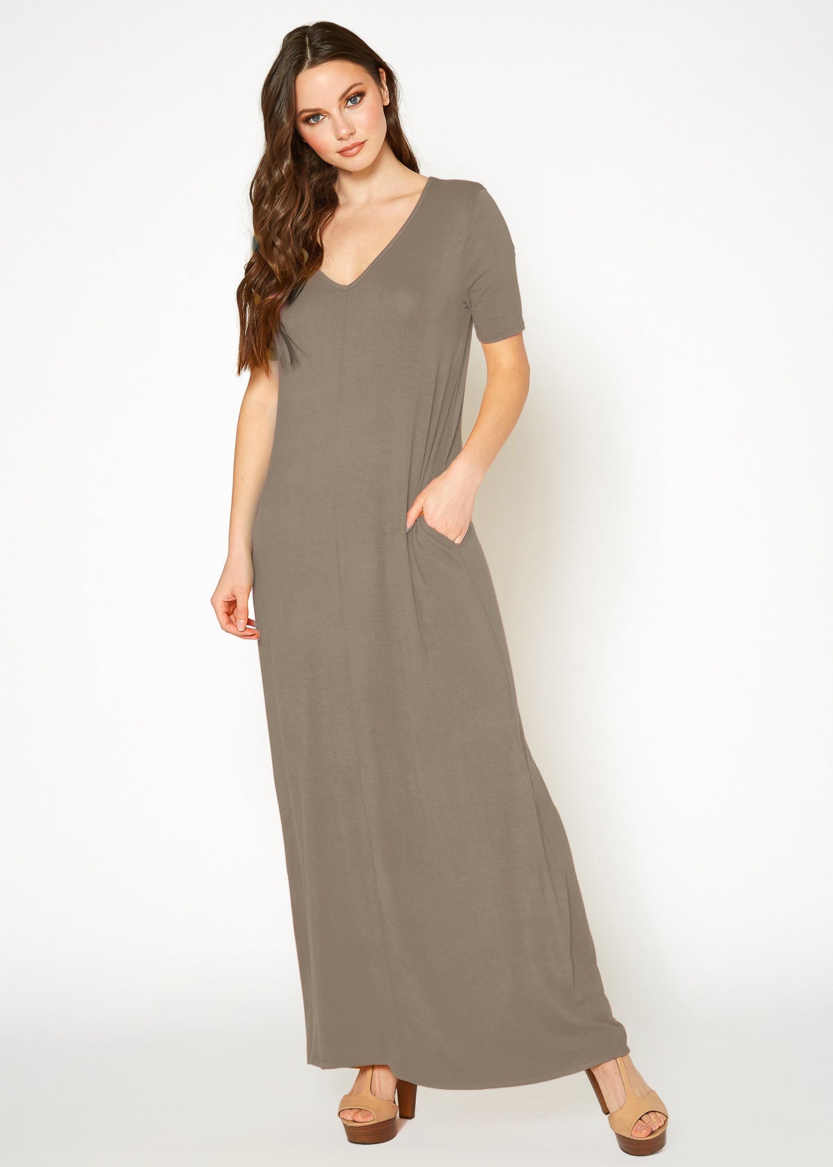 Buy V-neck Short Sleeve Maxi Dress With Pockets by Shop at Konus