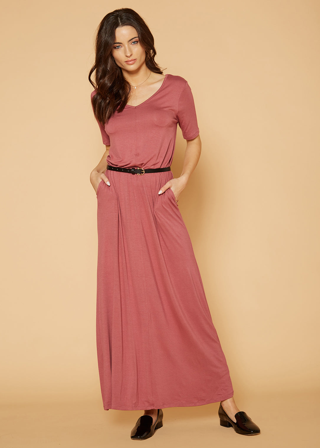 Buy V-neck Short Sleeve Maxi Dress With Pockets by Shop at Konus
