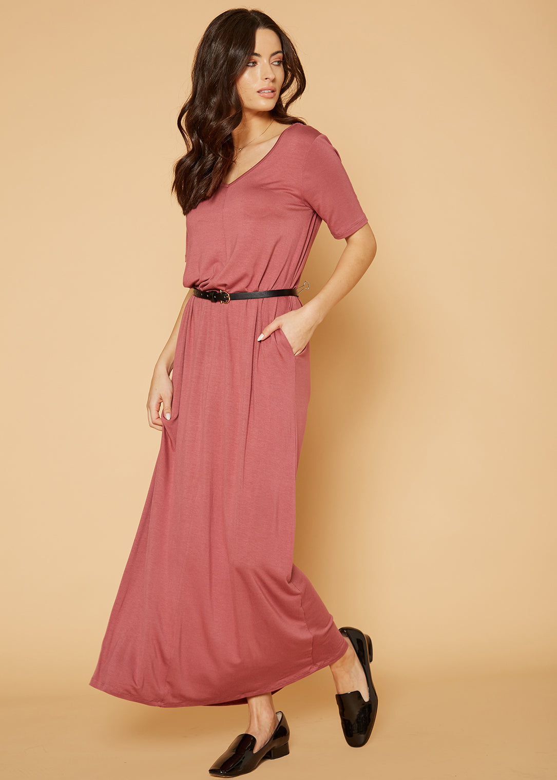 Buy V-neck Short Sleeve Maxi Dress With Pockets by Shop at Konus
