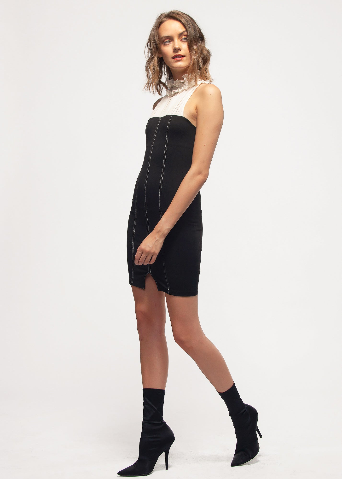 Haltered Mock Neck Bodycon Mini Dress In Black