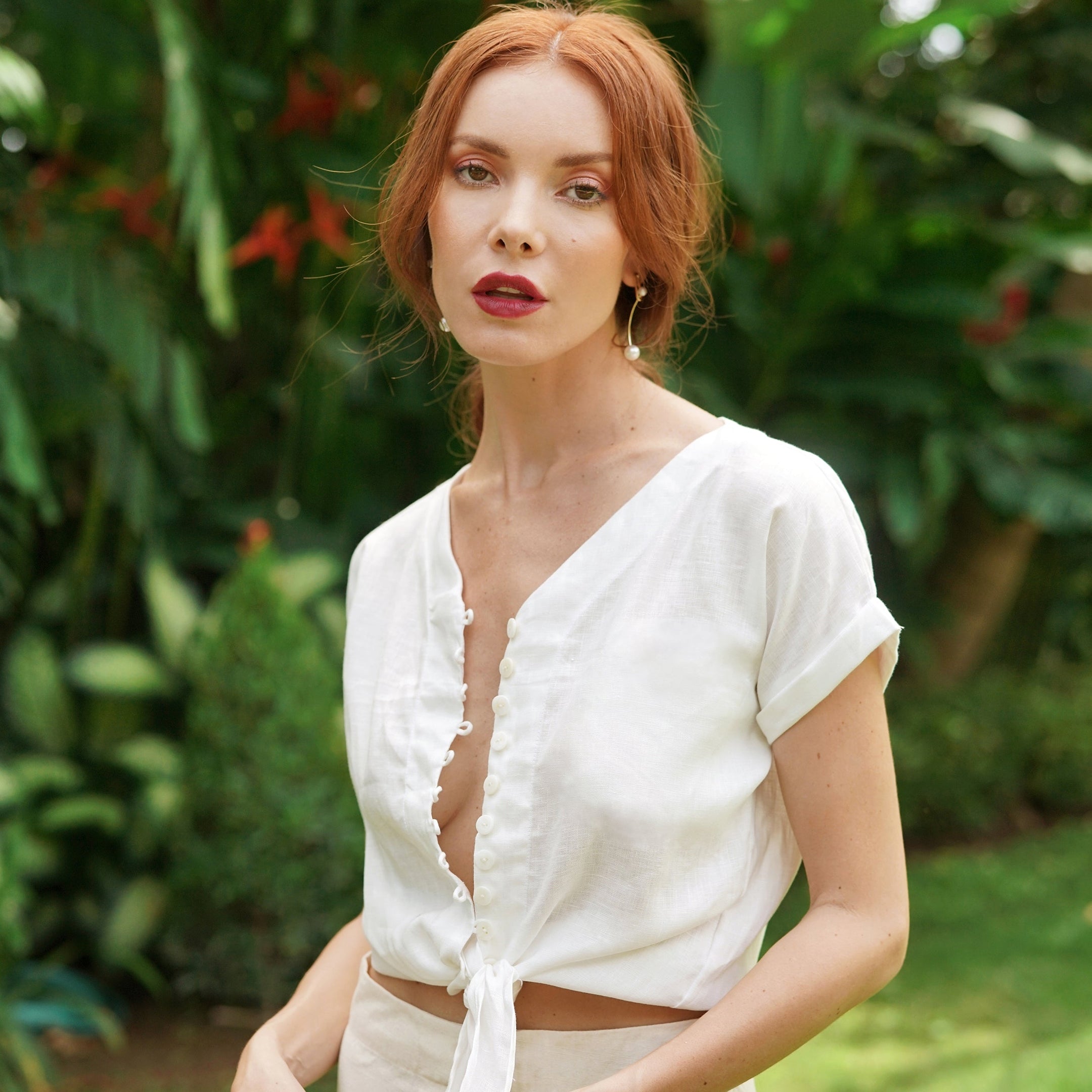 Buy LANA Handwoven Linen Knot Shirt, in Off-White by BrunnaCo