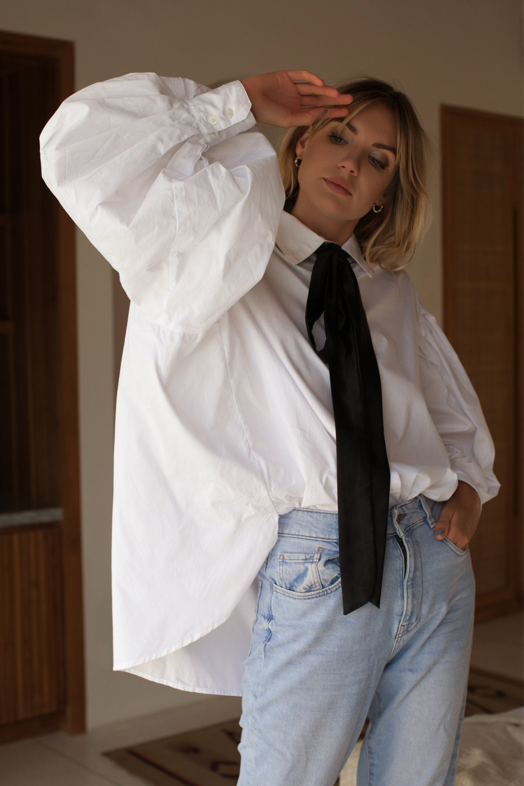 Buy Merci Balloon Sleeve Oversized Shirt by Bali ELF