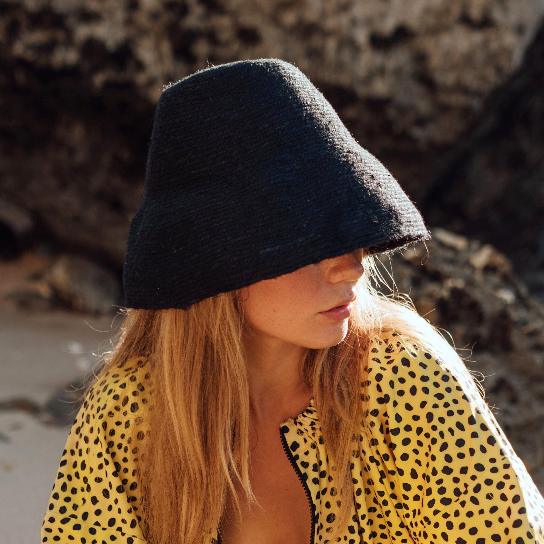 NAOMI Jute Bucket Hat, in Black