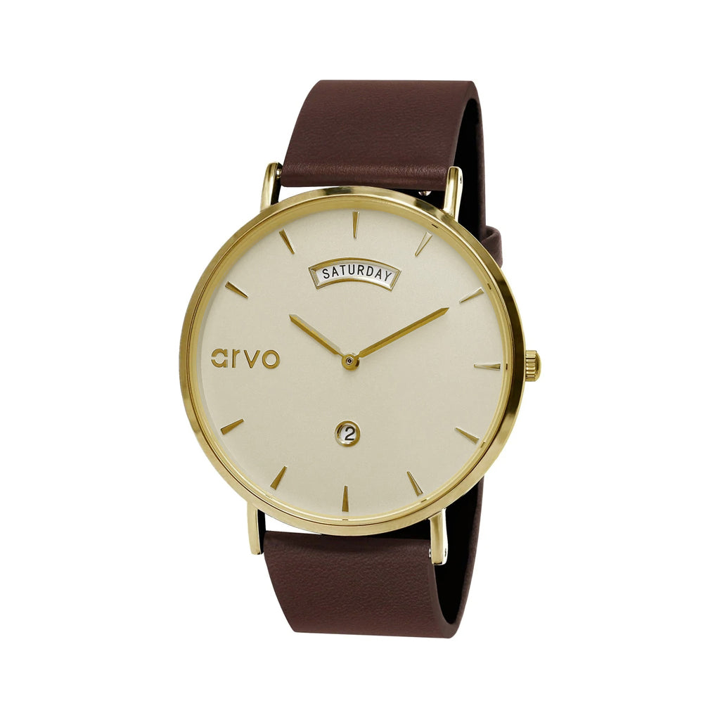 Arvo Gold Awristacrat Watch - Saddle Leather