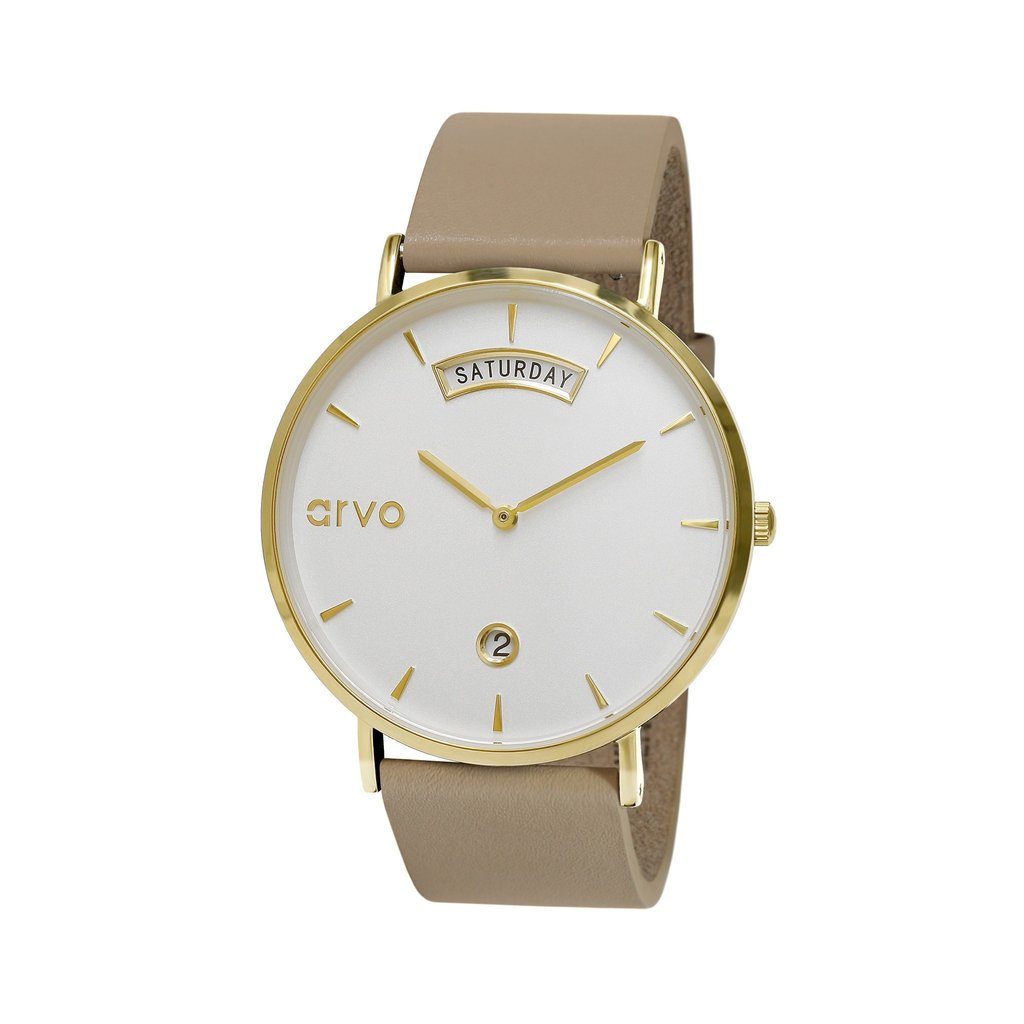 Buy Arvo Awristacrat Watch - Gold - Nude Leather Band by Arvo